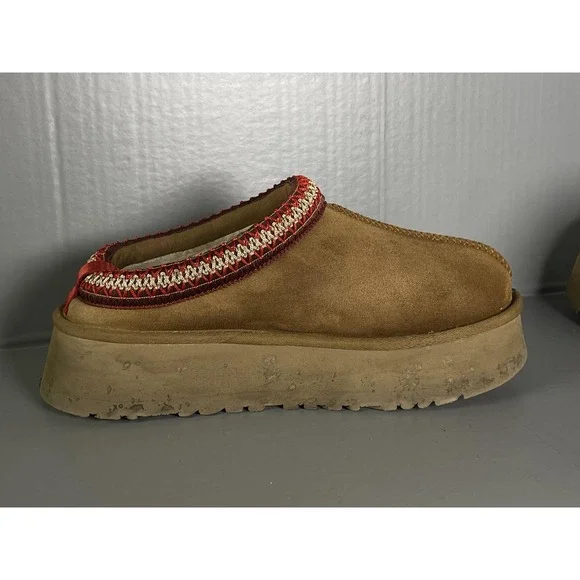 UGG Tazz II Shoes Womens Size 7 Chestnut Suede Platform Sheepskin Slippers - Picture 9 of 12